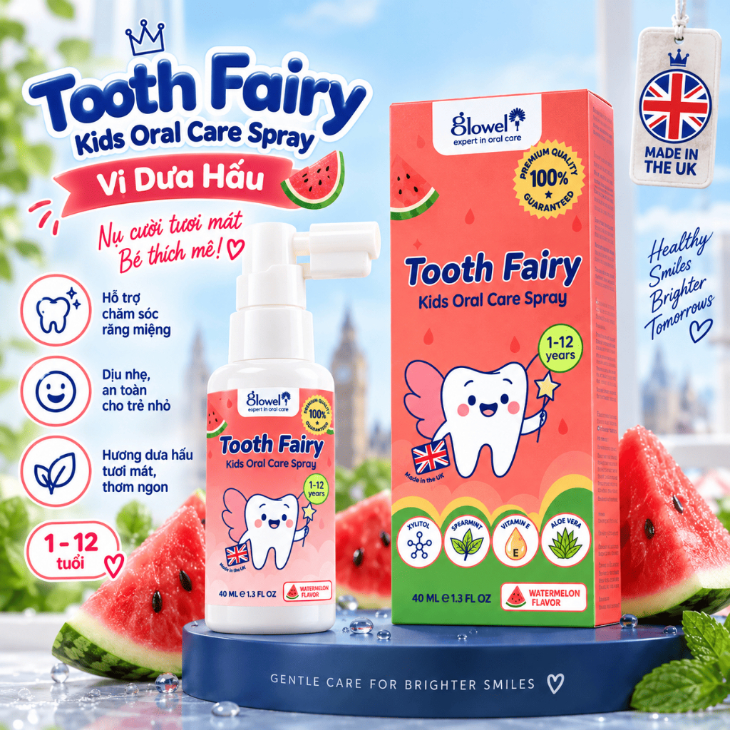 Xịt Ngừa Sâu Răng Cho Bé Glowel Tooth Fairy Vị Dưa Hấu 40ml, Chăm Sóc Răng Miệng, Bảo Vệ Men Răng, Hơi Thở Thơm Mát