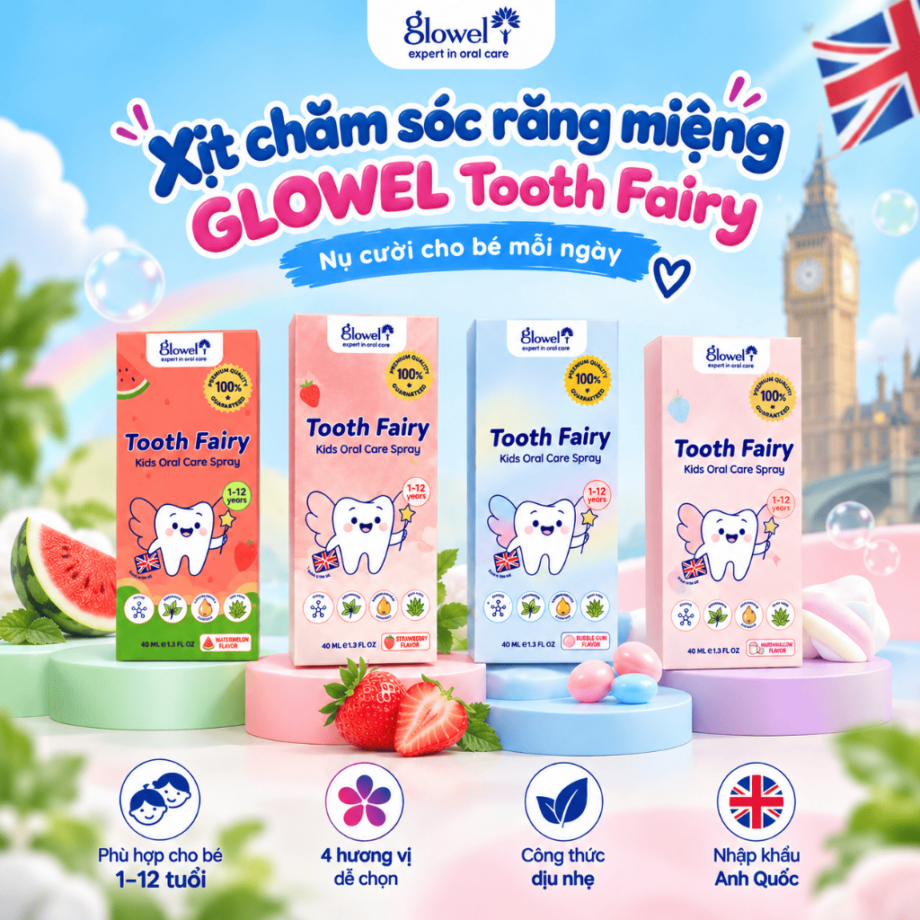 Xịt Chăm Sóc Răng Miệng Trẻ Em Glowel Tooth Fairy 40ml | 4 Vị | Nano-HAp | Nhập Khẩu Anh Quốc